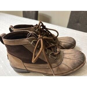 Ugg Boots Greda Womens 7 Brown Leather Duck Boot Waterproof Rain Snow Boot EUC